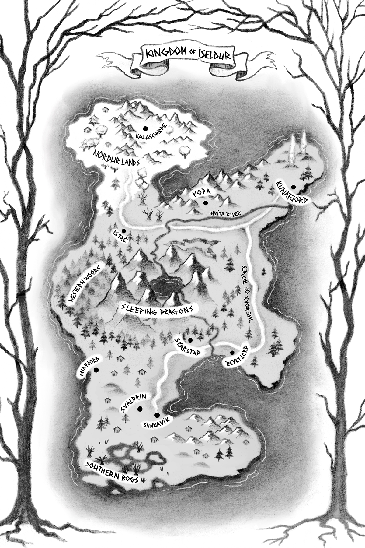 Map of Íseldur showing where The Road of Bones and Kingdom of Claw take place